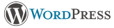 WordPress logo in blue and black, representing the popular content management system used for website development and blogging.