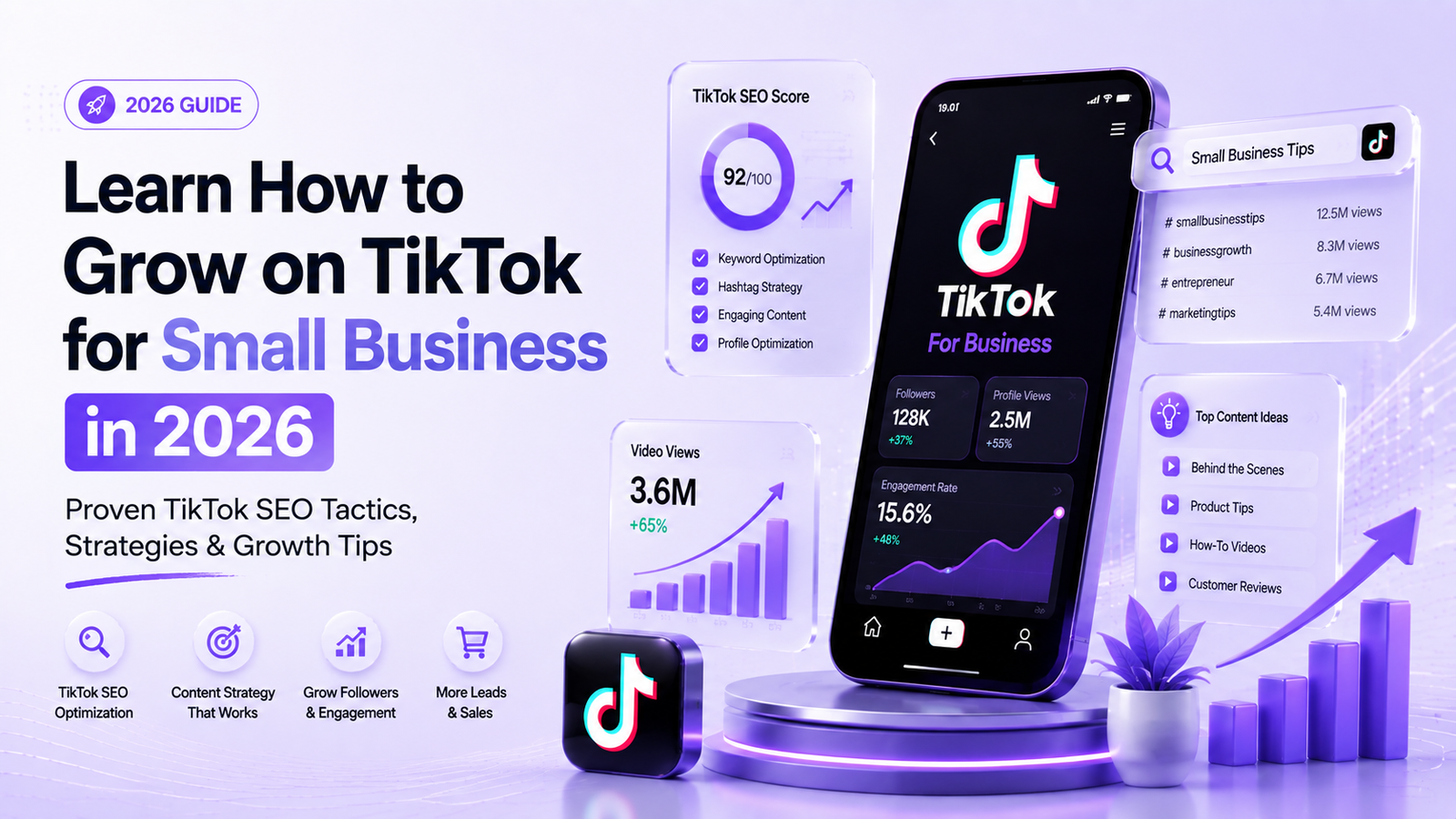 Learn how to grow on TikTok for small businesses in 2026 with TikTok SEO, content strategy, engagement, and growth analytics