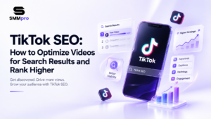 ikTok SEO guide showing search rankings, keywords, captions, engagement, and growth analytics