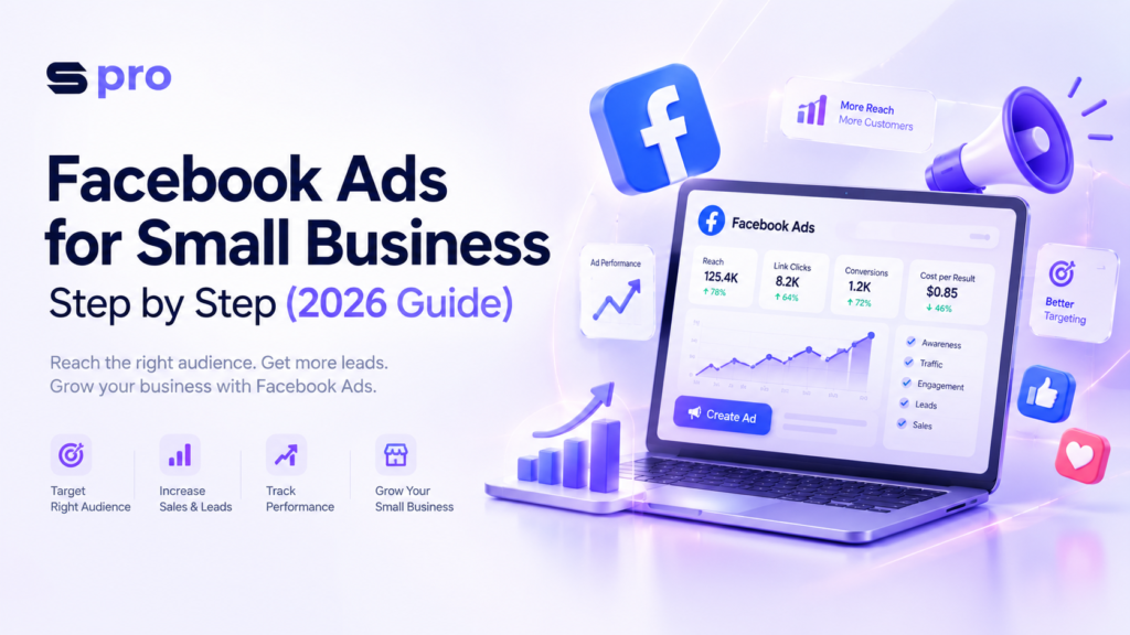 Facebook Ads for Small Business step-by-step 2026 guide with advertising dashboard and growth analytics