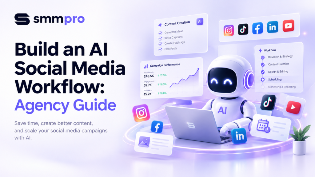 Build an AI social media workflow for agencies with automation, content creation, analytics, and social media management