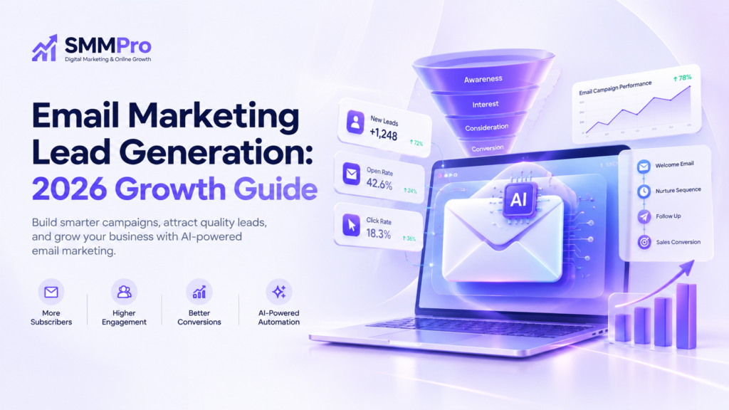 Email Marketing Lead Generation 2026 Growth Guide with AI-powered email automation, analytics dashboard, lead funnel, and growth charts